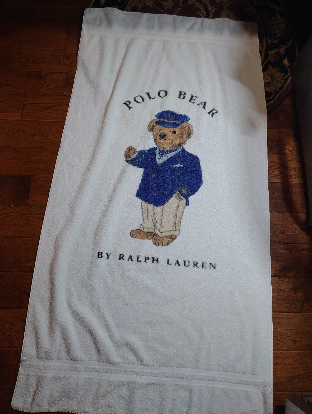 Vintage Ralph Lauren Polo Bear  Towel Robe - White with Blue & Tan Bear